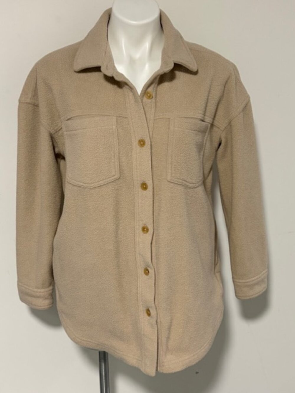 O'NEILL WOMENS TAN FLEECE LIKE SHACKET SHIRT JACKET BUTTON UP XS